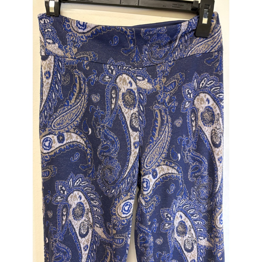 Maeve Anthropologie Blue Gold Metallic Paisley Jacquard Wide Leg Pants Size 4 - Picture 6 of 7